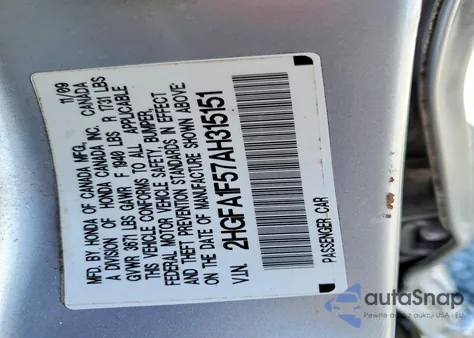 2010 Honda Civic Lx z USA, uszkodzony, nr VIN 2HGFA1F57AH315151